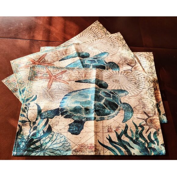 Beach Placemats Sea Turtle Table Decor 8pc Nautical Coastal Dining Decorations - Picture 6 of 16